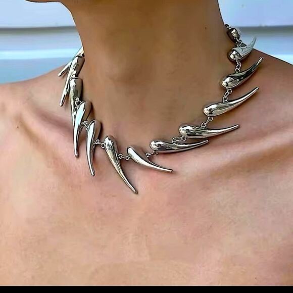 Stainless Steel Spiked Silver Choker Necklace Punk Retro - Picture 2 of 6